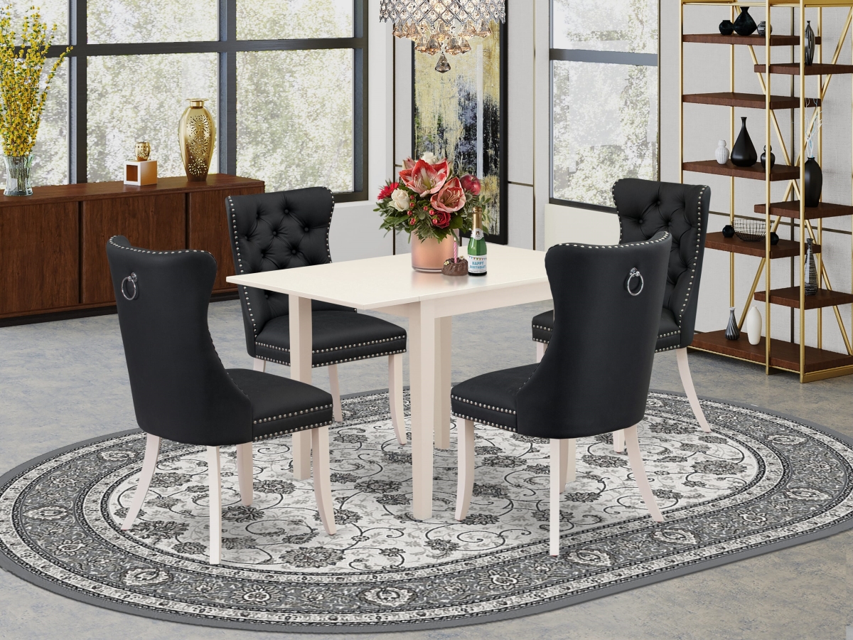 NDDA5-LWH-12 Dinette Set, Linen White - A Rectangle Kitchen Table with Dropleaf & 4 Upholstered Chairs - 5 Piece