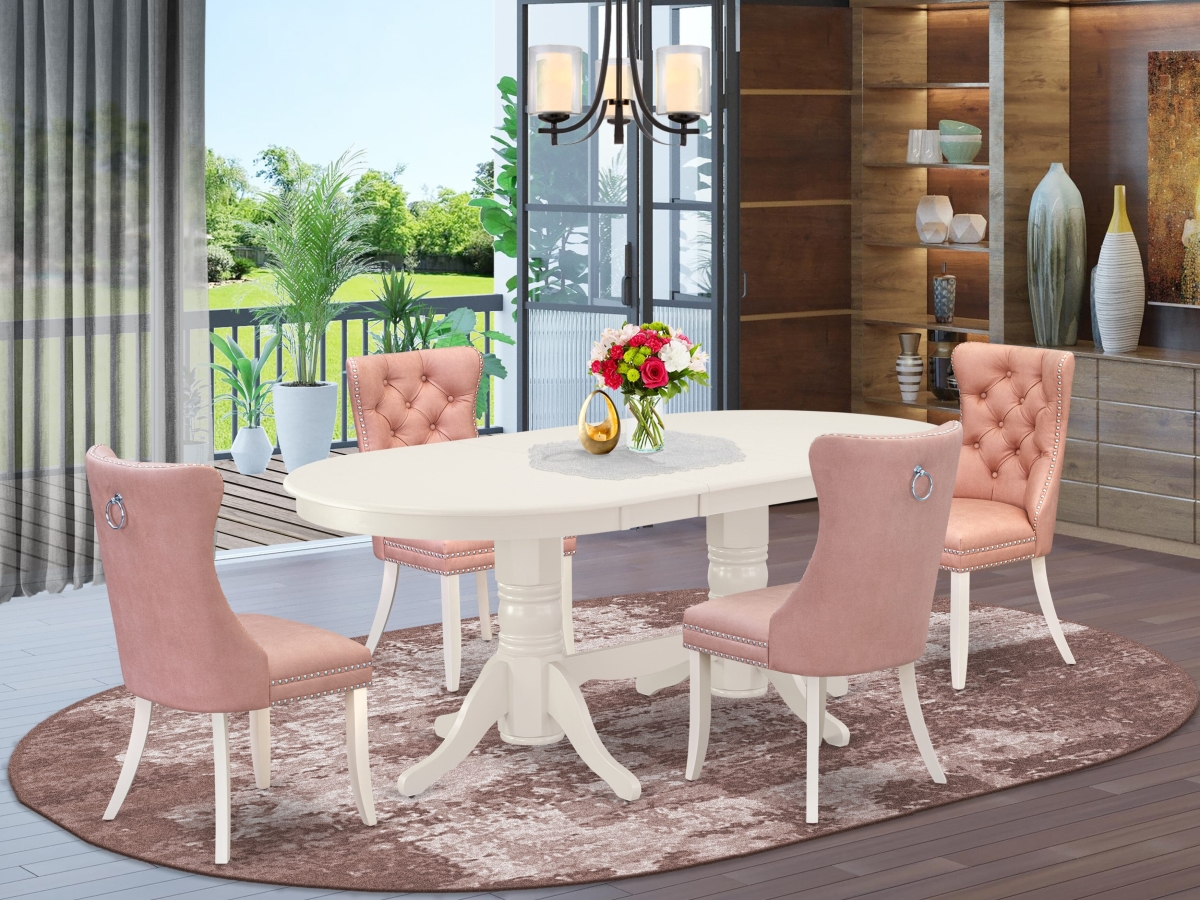 VADA5-LWH-23 Dinette Set, Linen White - An Oval Kitchen Table with Removable Leaf & 4 Upholstered Chairs - 5 Piece