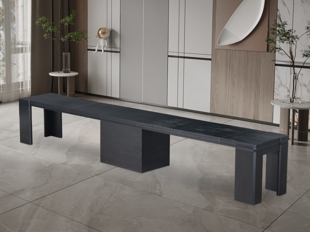 XTB-ABK-W Extendable Dining Bench, Wire Brushed Black - Wire Brushed Black