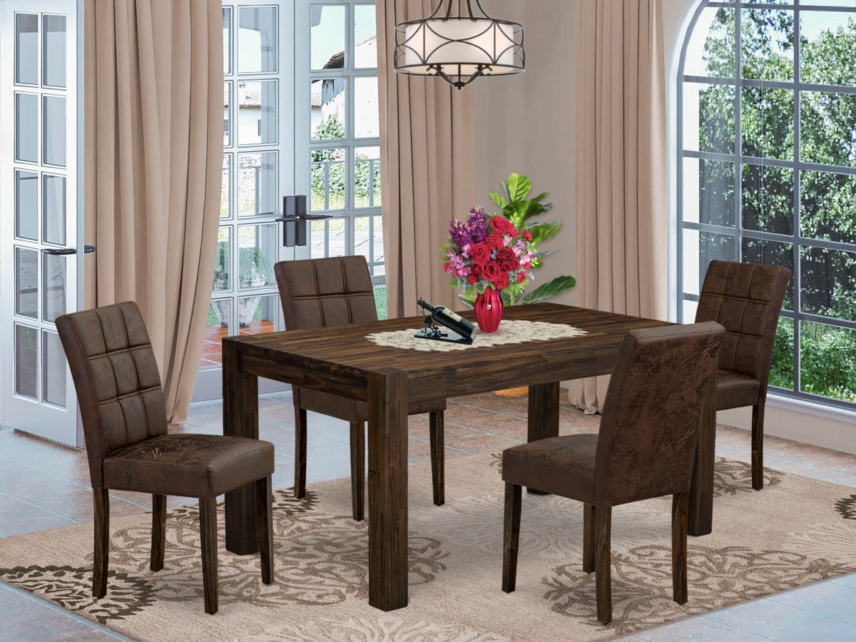 CNAS5-07-T25 Dinner Table Set Consists, Jacobean - 4 Black Textured Faux Leather Dinner Chairs - 5 Piece