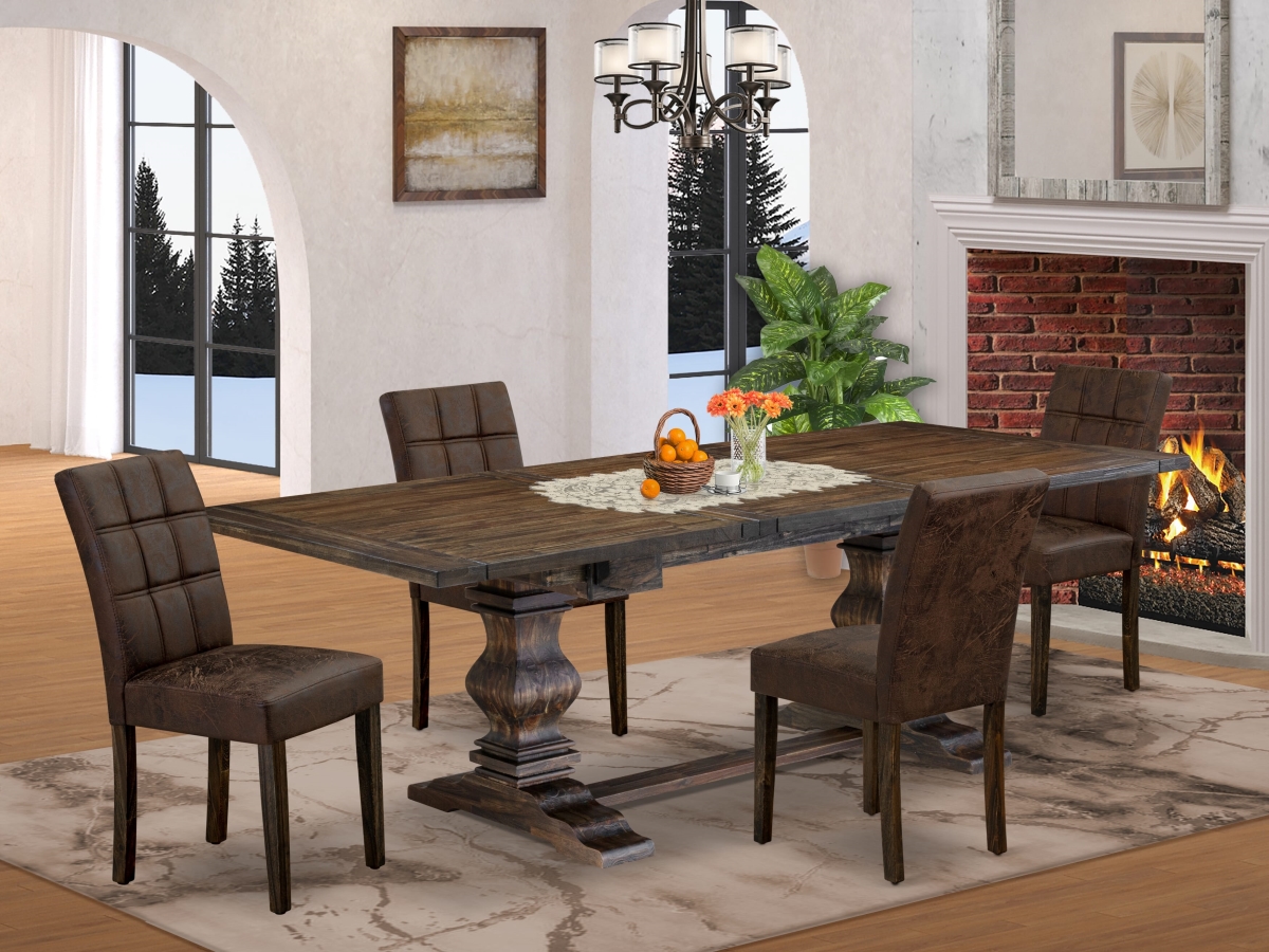 LAAS5-07-T25 Dining Set, Jacobean - A Wood Table & 4 Black Textured - 5 Piece