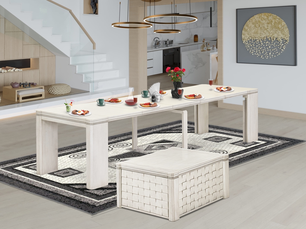 X0000-0CW-00 Dining Set, Antique White - 1 Extendable Kitchen Table & 1 Coffee Table - 2 Piece