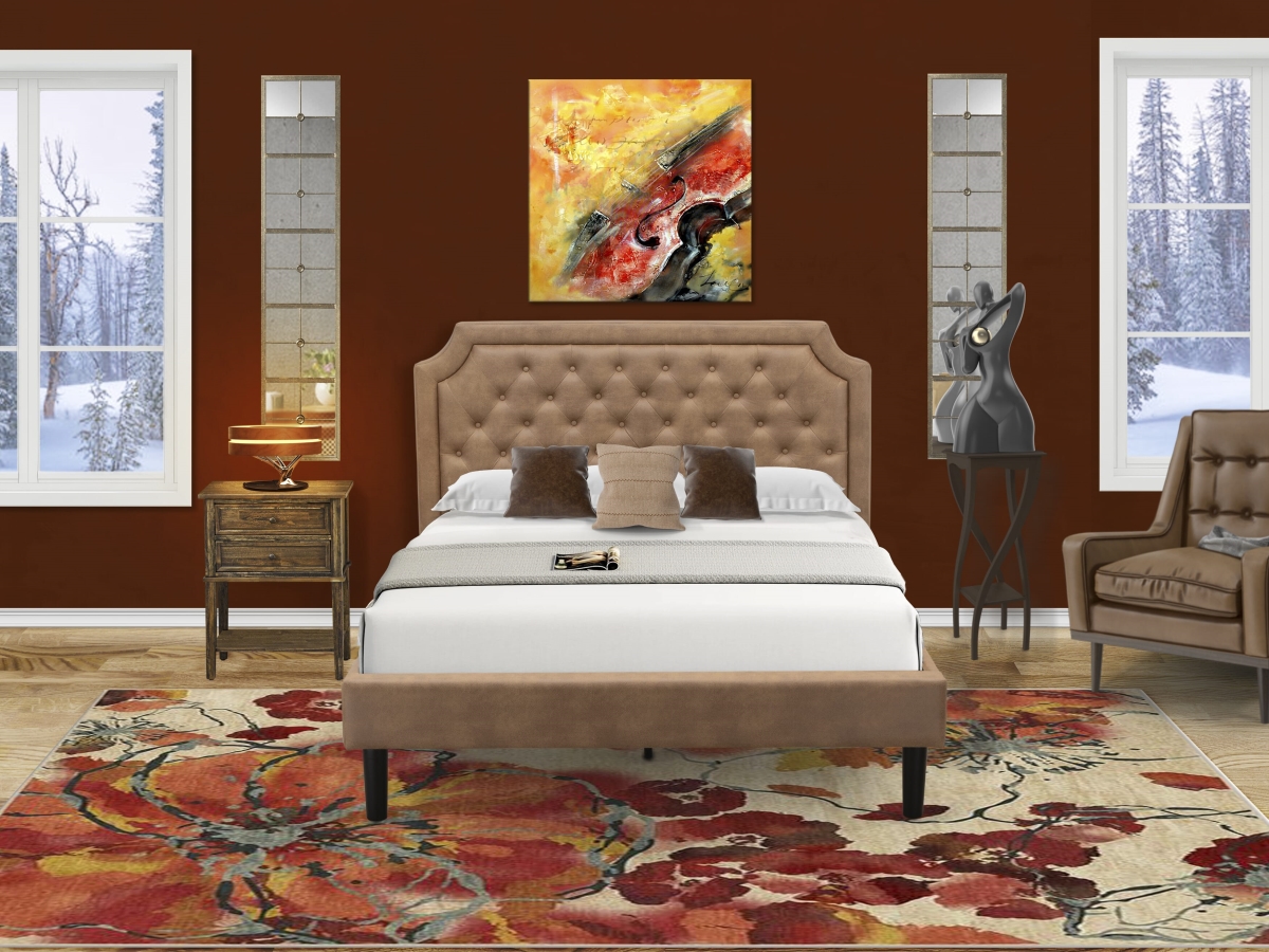 GB28Q-1VL07 Bedroom Set with Queen Frame & Distressed Jacobean Night Stand for Bedrooms, Brown - Brown Faux Leather & Black Legs - 2 Piece