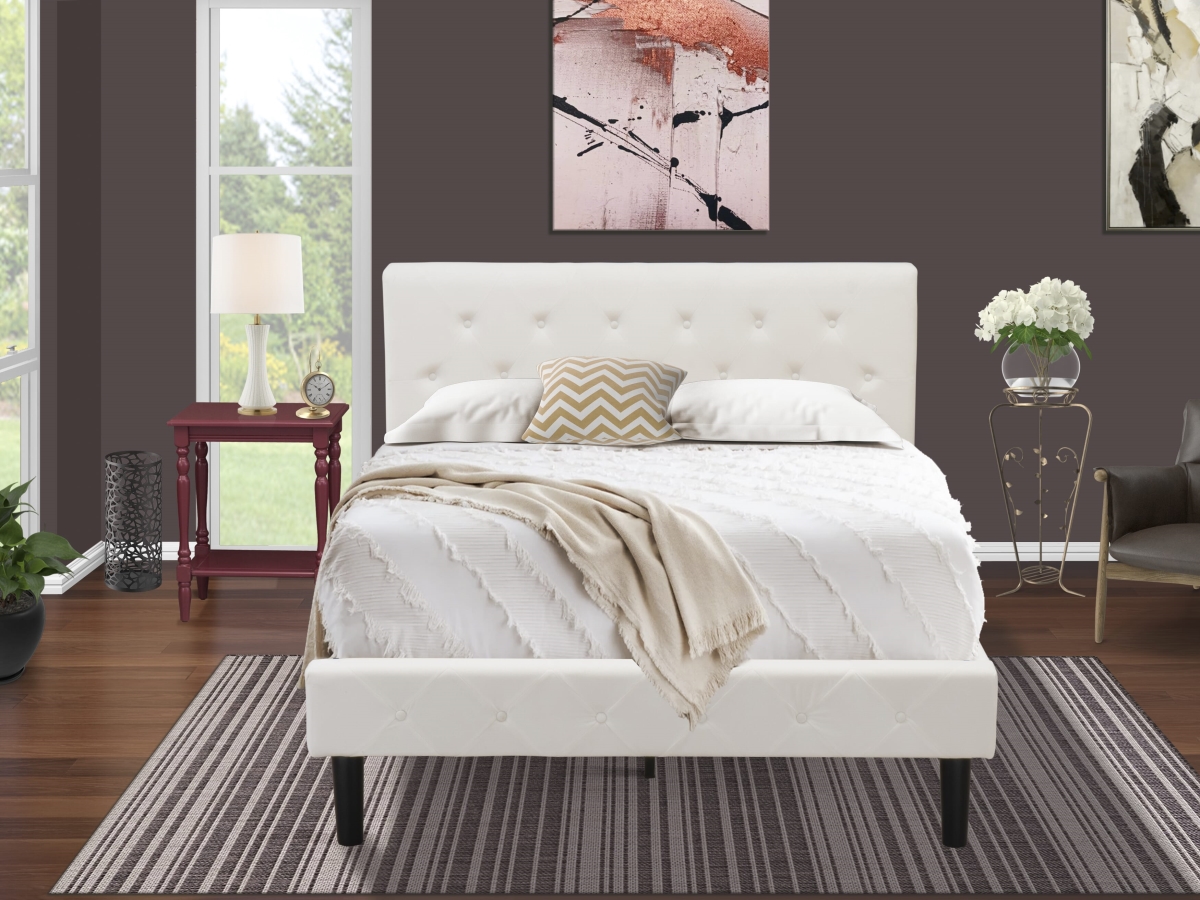 Full Bed Set, White Velvet - 1 Full Bed Linen White Velvet Fabric Headboard & 1 Bedroom Nightstand - Burgundy Finish Nightstand - 2 Piece