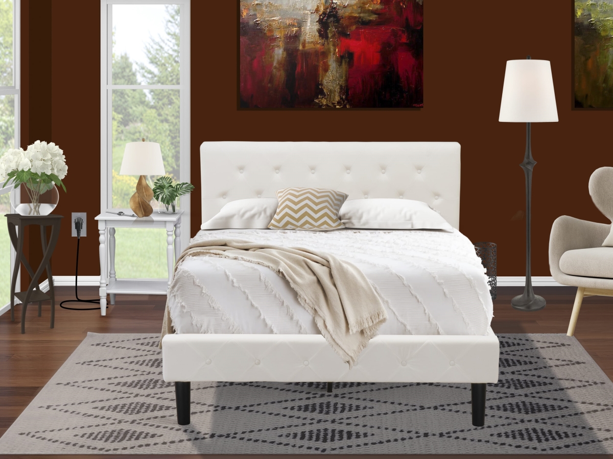 Bedroom Set, White Velvet - 1 Full Bed Linen White Velvet Fabric Headboard & 1 Nightstand Bedroom - Urban Gray Finish Nightstand - 2 Piece