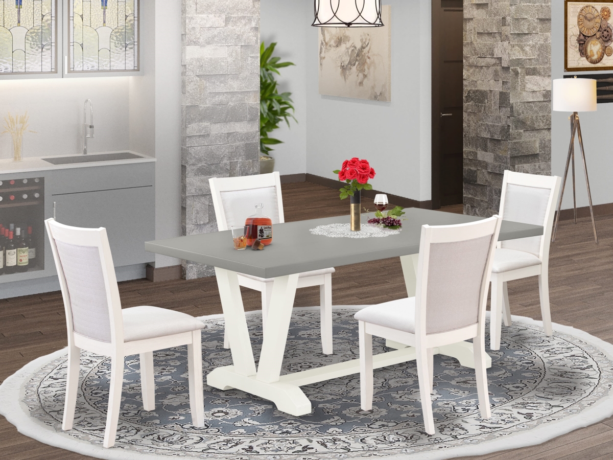 V097MZ001-5 Dinette Set, Multi Color - A Mid Century Table & 4 Cream Dining Room Chairs - Wire Brushed Linen White Finish - 5 Piece