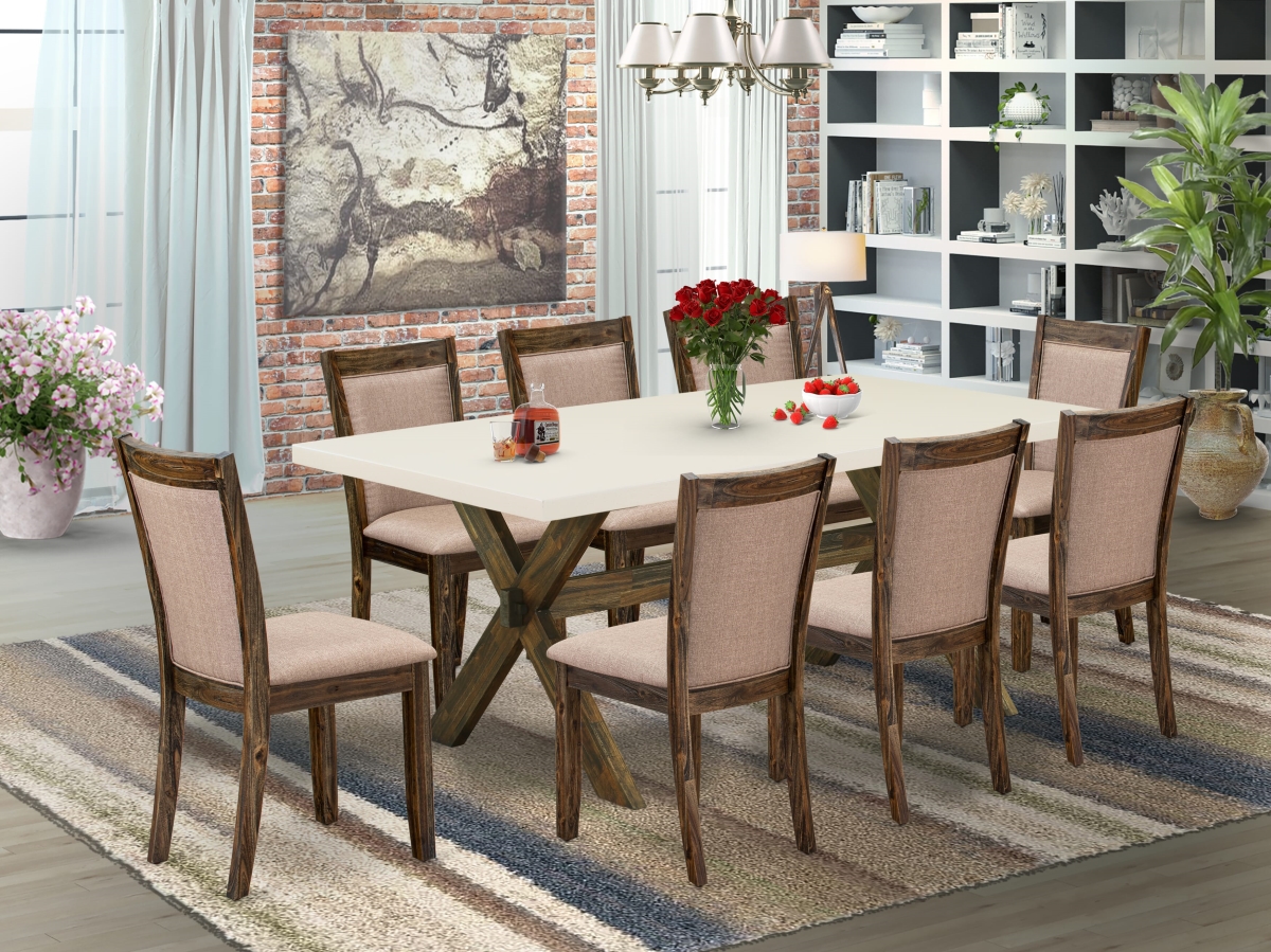 X727MZ716-9 Innovative Dining Set, Multi Color - A Dinning Table with Trestle Base & 8 Kitchen Chairs - Distressed Jacobean Finish - 9 Piece