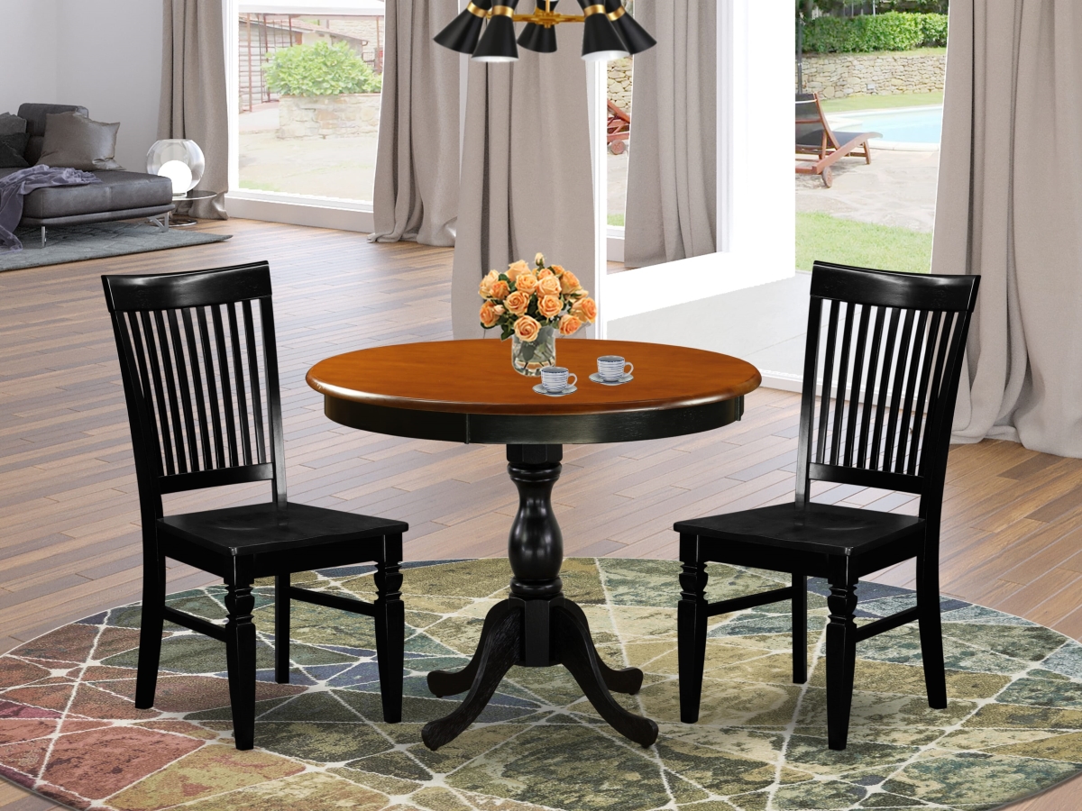 AMWE3-BCH-W Dining Set - Dinning Table & 2 Dining Chairs with Slatted Back Finish, Black & Cherry - 3 Piece