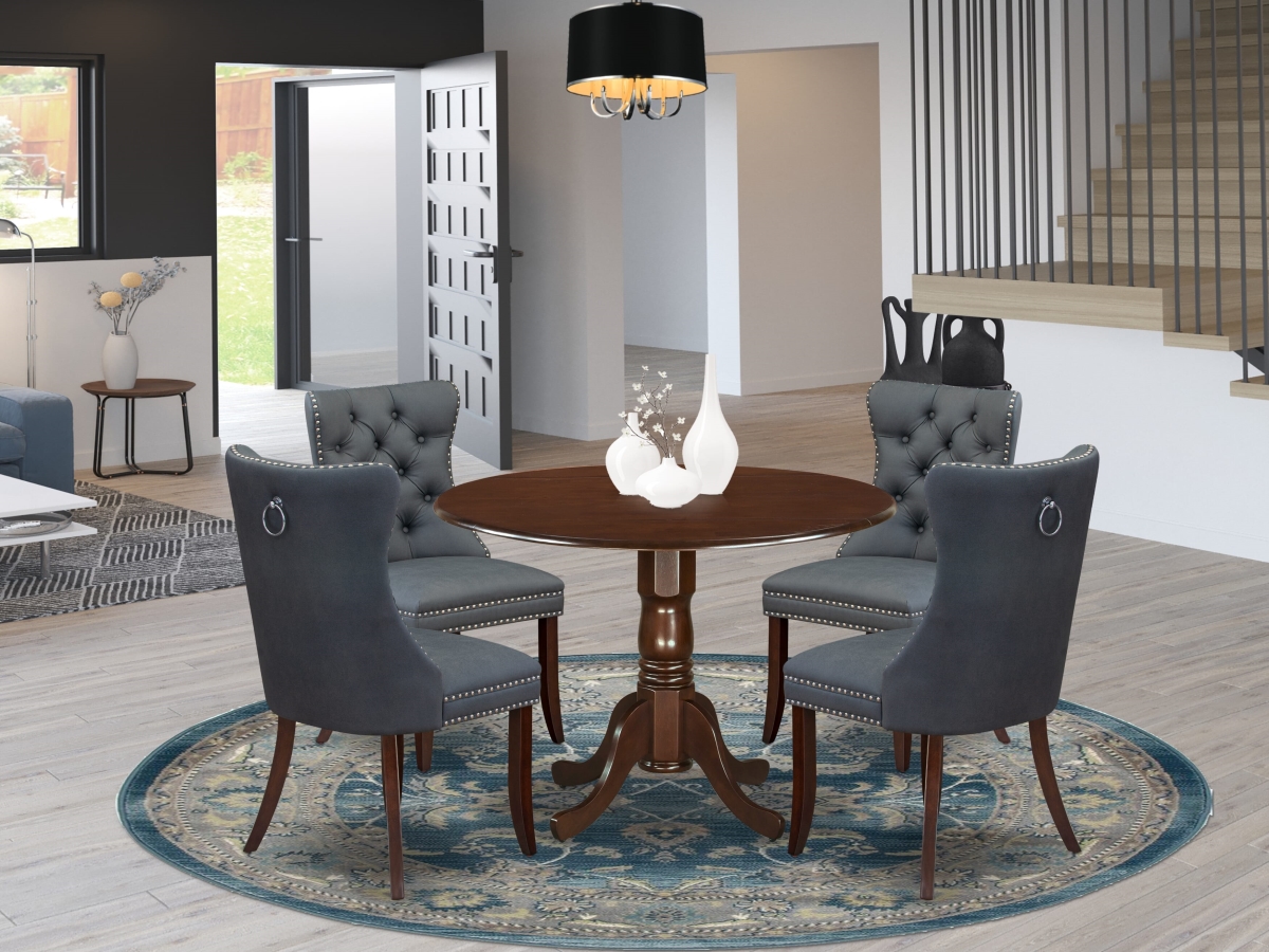 DLDA5-MAH-13 Dining Set, Mahogany - A Round Kitchen Table with Dropleaf & 4 Parson Chairs - 5 Piece