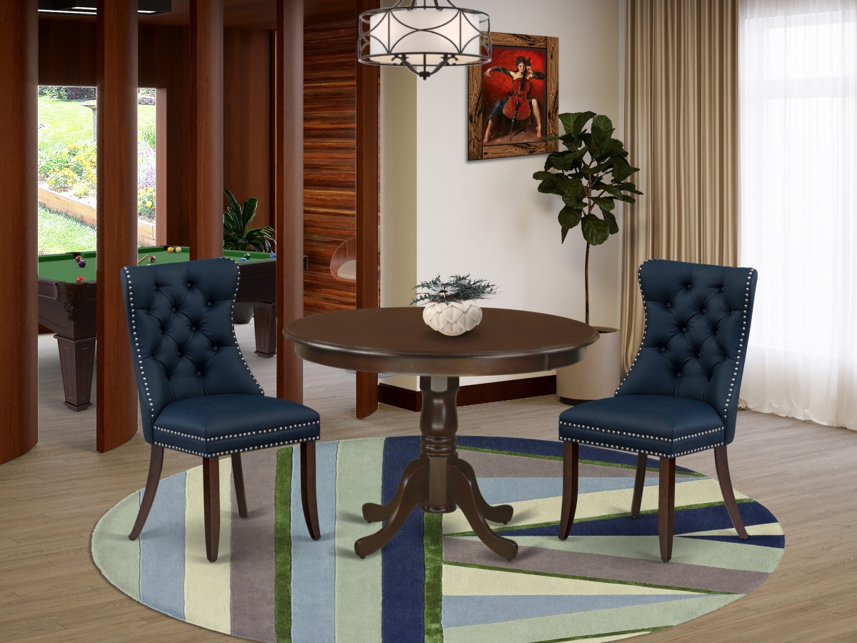 HLDA3-MAH-29 Dining Set for Small Spaces, Mahogany - A Round Kitchen Table with Pedestal & 2 Padded Chairs - 3 Piece