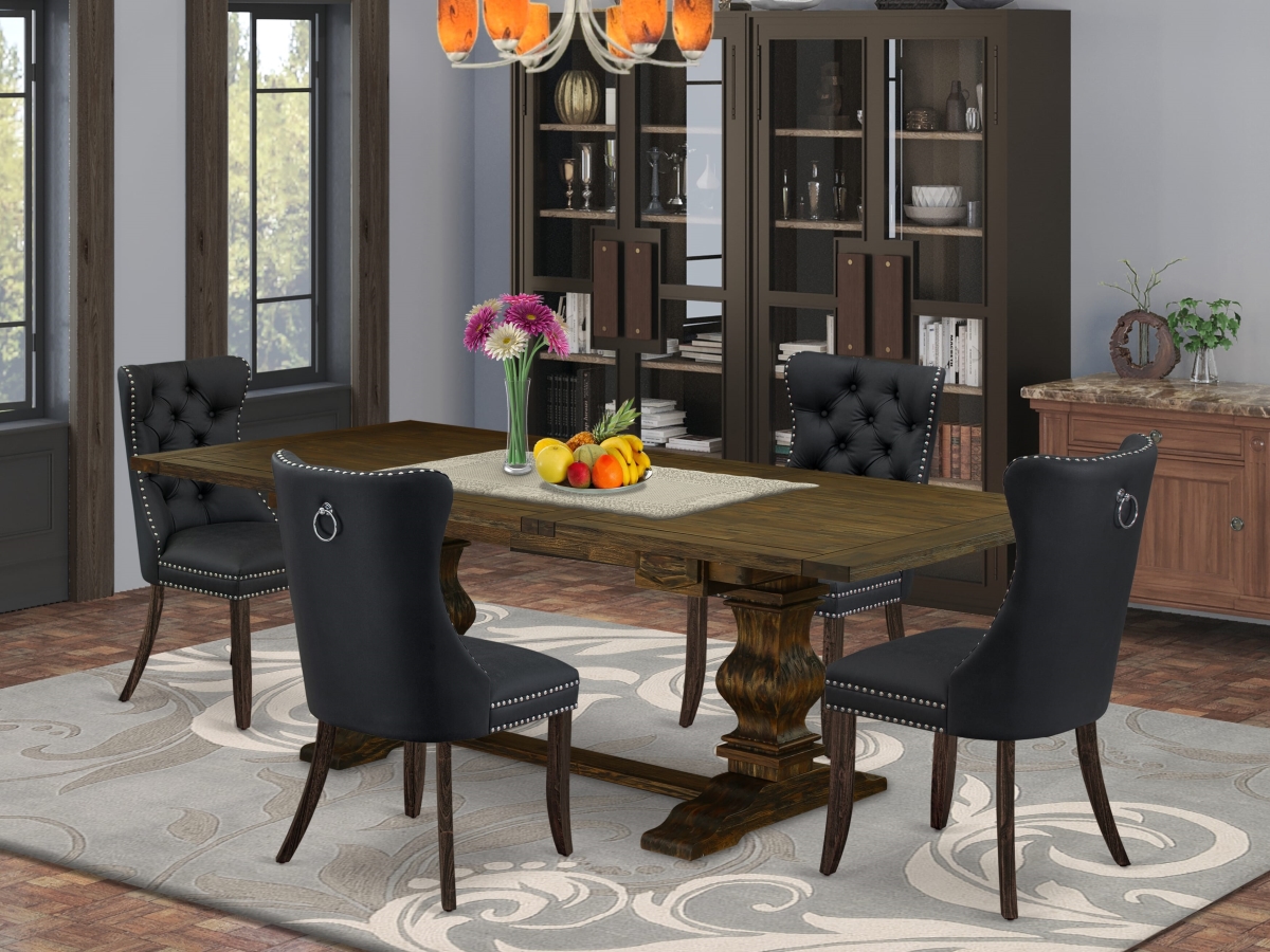 LADA5-07-T12 Dining Set, Jacobean - A Rectangle Wooden Table with Removable Leaf & 4 Upholstered Chairs - 5 Piece