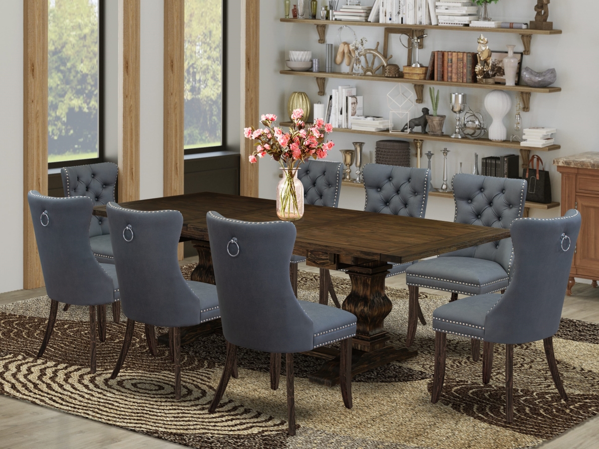 LADA9-07-T13 Dinette Set, Jacobean - A Rectangle Kitchen Table with Removable Leaf & 8 Parson Chairs - 9 Piece