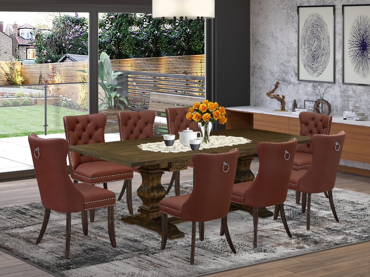 LADA9-07-T26 Dining Set, Jacobean - A Rectangle Kitchen Table with Removable Leaf & 8 Chairs - 9 Piece