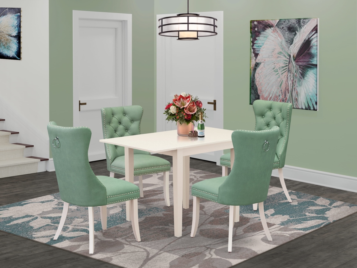NDDA5-LWH-22 Dining Room Set, Linen White - A Rectangle Kitchen Table with Dropleaf & 4 Upholstered Chairs - 5 Piece