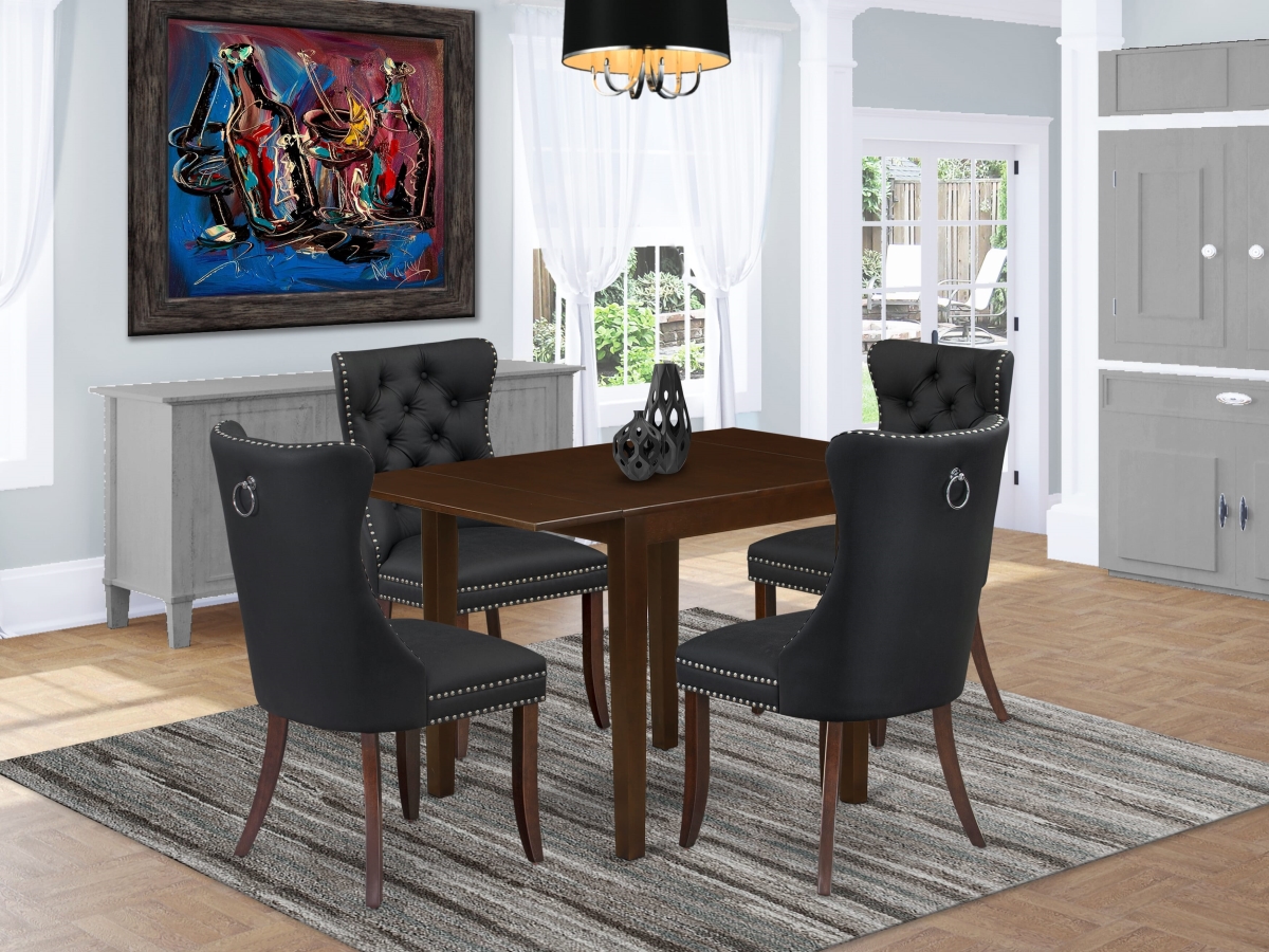 NDDA5-MAH-12 A Rectangle Kitchen Table with Dropleaf & 4 Upholstered Chairs Dining Set, Mahogany - 5 Piece
