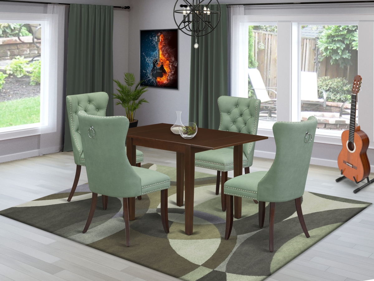 NDDA5-MAH-22 A Rectangle Kitchen Table - Dropleaf & 4 Upholstered Chairs Dining Set, Mahogany - 5 Piece