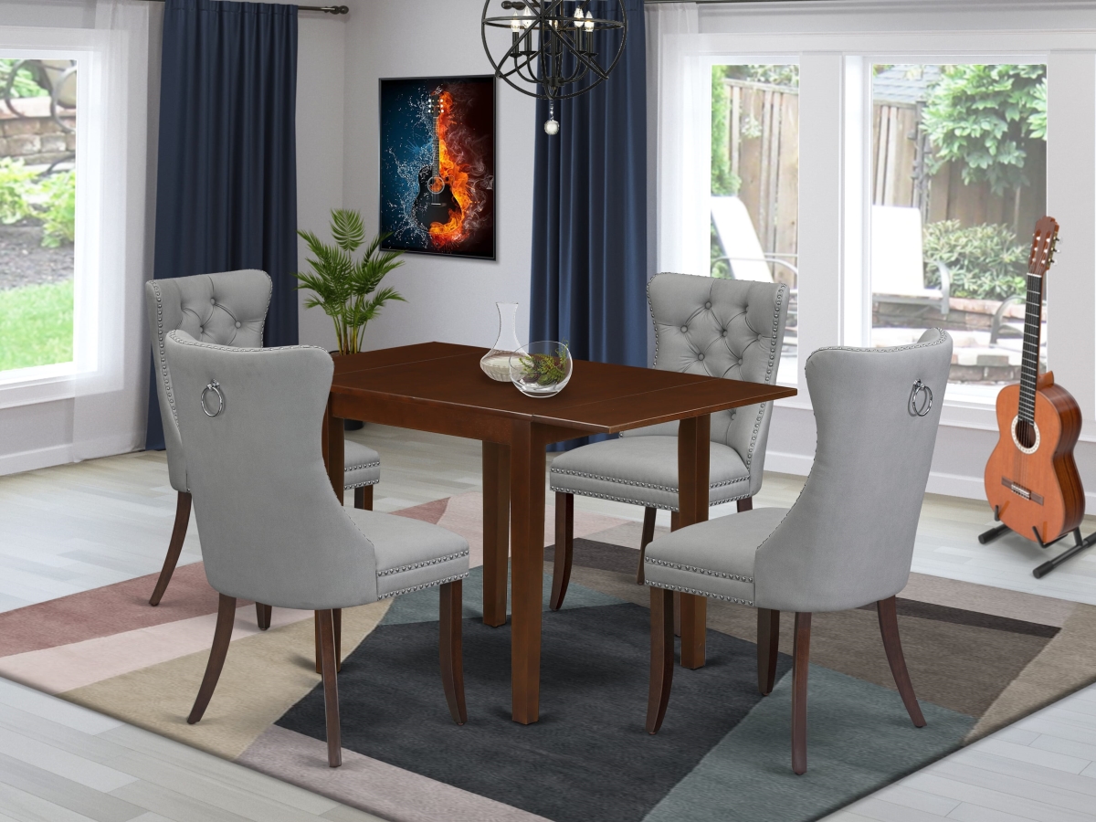 NDDA5-MAH-27 A Rectangle Kitchen Table with Dropleaf & 4 Upholstered Chairs Dining Set, Mahogany - 5 Piece