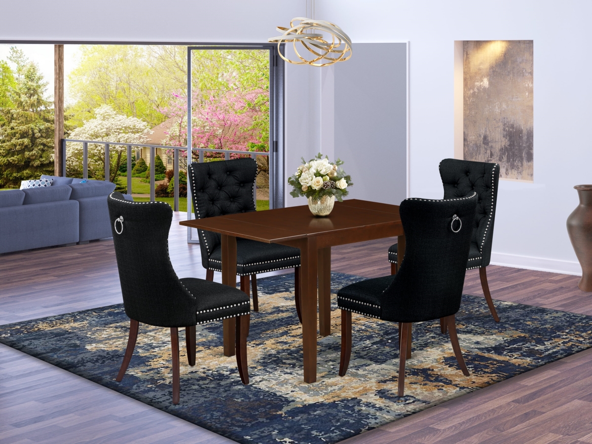 NDDA5-MAH-24 Dining Set, Mahogany - A Rectangle Kitchen Table with Dropleaf & 4 Upholstered Chairs - 5 Piece