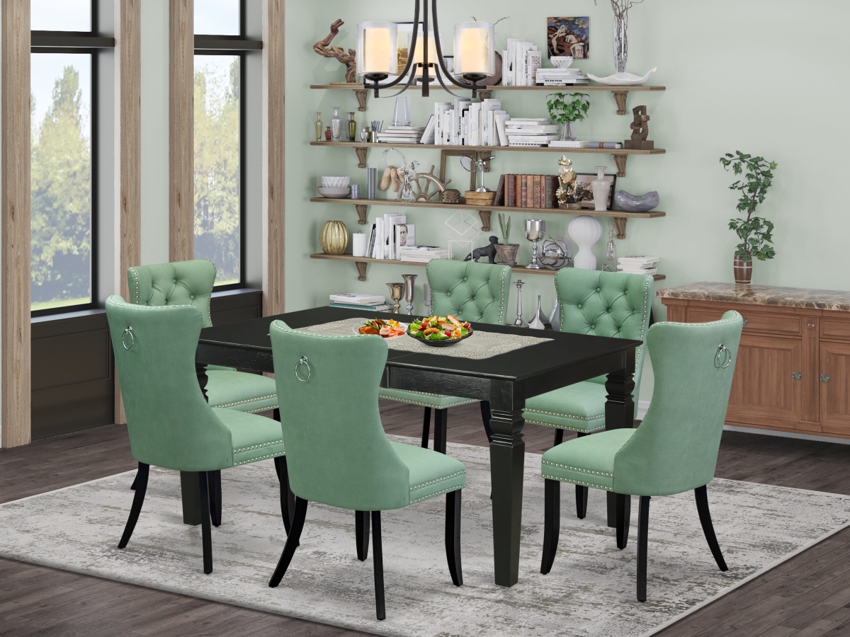 WEDA7-BLK-22 A Rectangle Kitchen Table - Removable Leaf & 6 Upholstered Chairs Dining Set, Black - 7 Piece