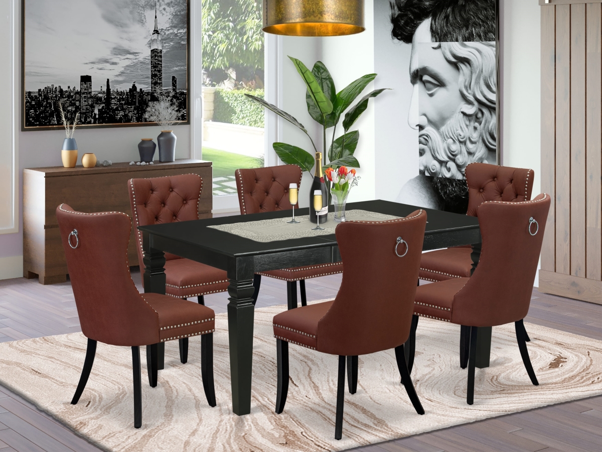 WEDA7-BLK-26 A Rectangle Kitchen Table with Removable Leaf & 6 Upholstered Chairs Dining Set, Black - 7 Piece