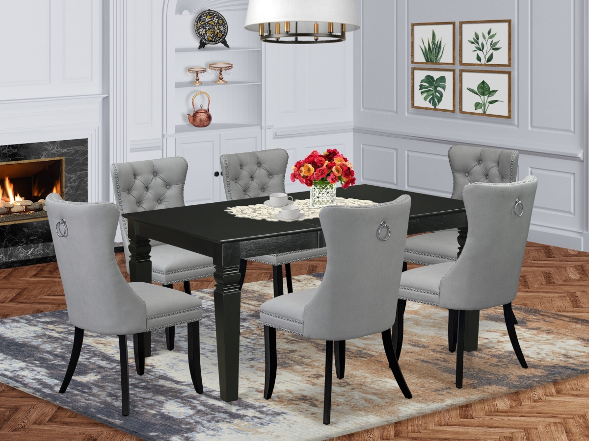 WEDA7-BLK-27 Dining Set, Black - A Rectangle Kitchen Table with Removable Leaf & 6 Upholstered Chairs - 7 Piece
