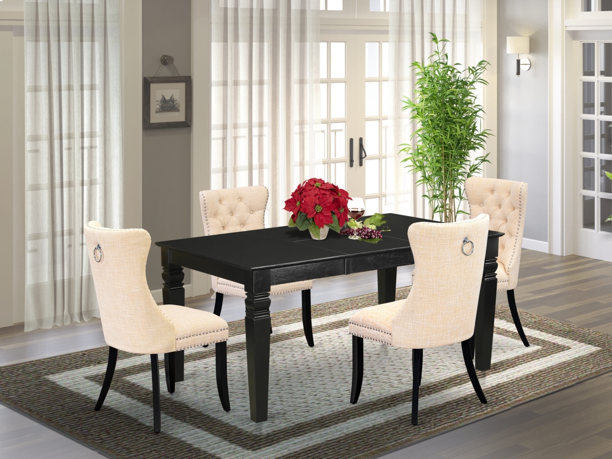 WEDA5-BLK-32 Dining Set, Black - A Rectangle Wooden Table with Removable Leaf & 4 Upholstered Chairs - 5 Piece