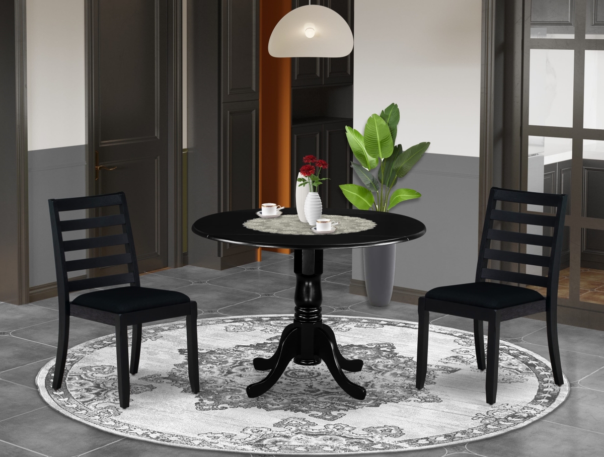 DLX13-BLK-24 Dining Set, Black - A Round Kitchen Table - 2 Stackable Dining Chairs - 3 Piece