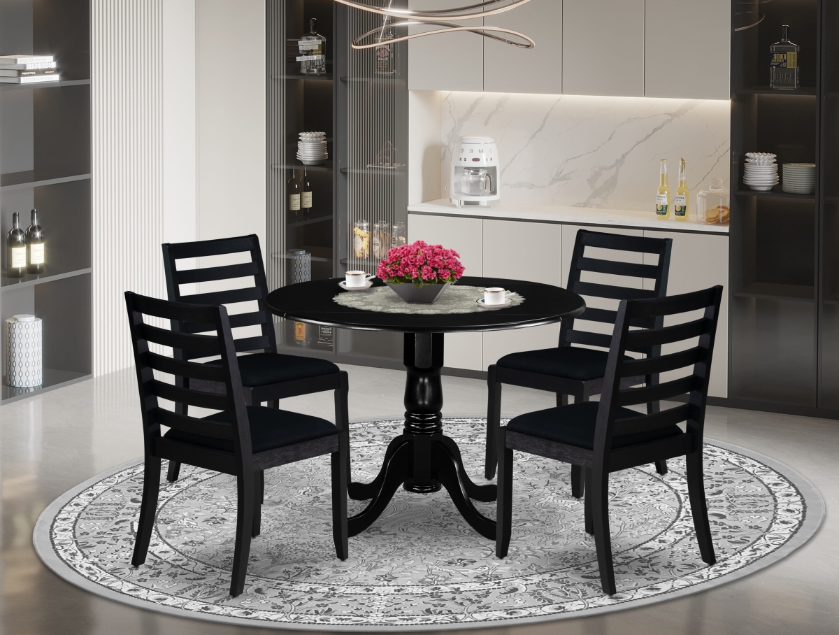 DLX15-BLK-24 Dining Set, Black - A Round Kitchen Table - 4 Stackable Dining Chairs - 5 Piece