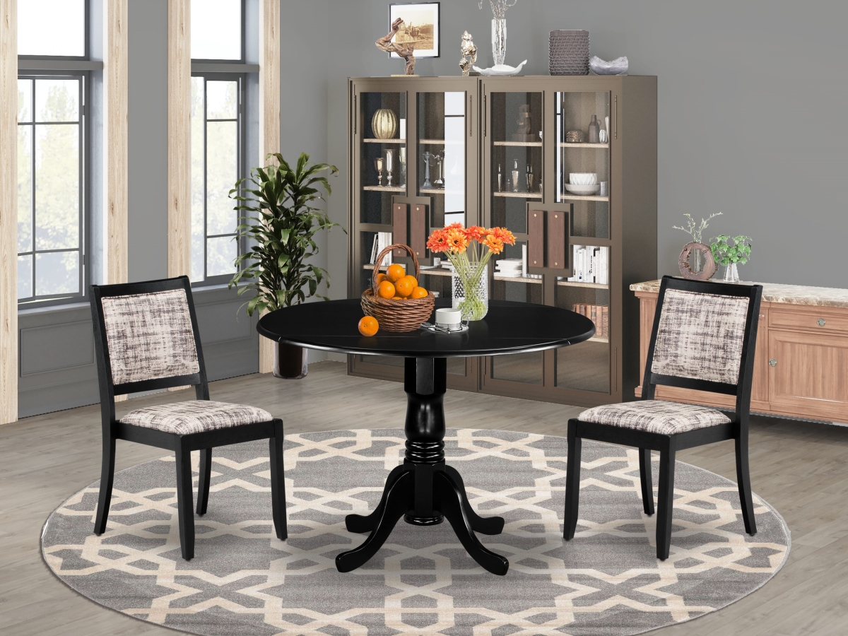 DLX23-BLK-30 A Round Table & 2 Stackable Faux Leather Fabric Chairs Dining Set, Black - 3 Piece