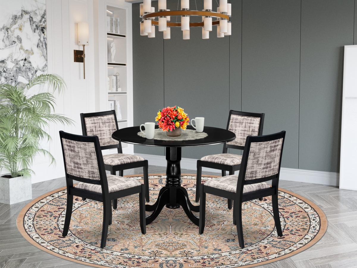 DLX25-BLK-30 A Round Table & 4 Stackable Faux Leather Fabric Chairs Dining Set, Black - 5 Piece