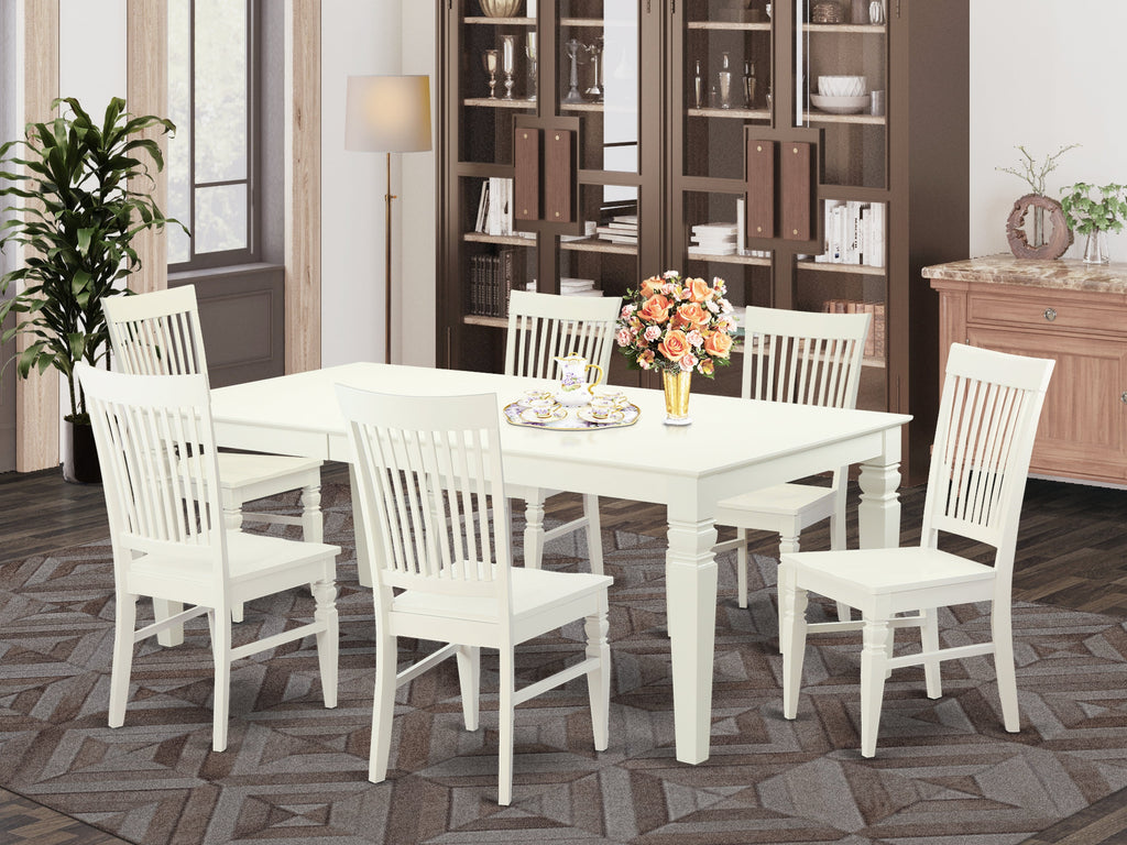 ALGWE7-LWH-W Dining Room Set with A Table & 6 Dining Chairs in Linen White, Linen White - 7 Piece