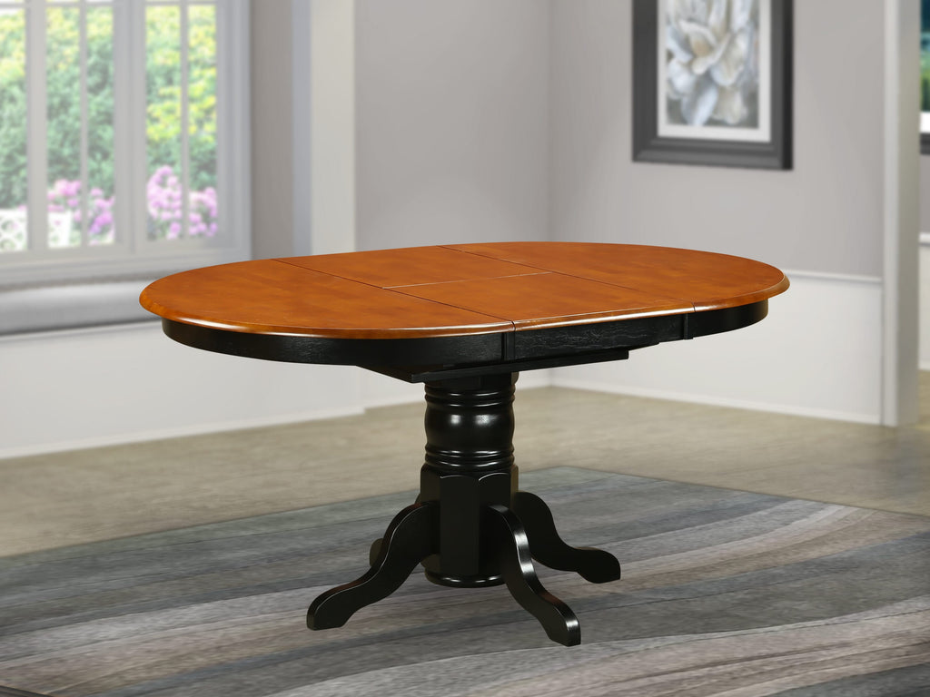 AAVT-BLK-TP Butterfly Leaf Oval Table, Black & Cherry - Cherry Table Top Surface & Black Finish Pedestal Legs Hardwood Frame Kitchen Table