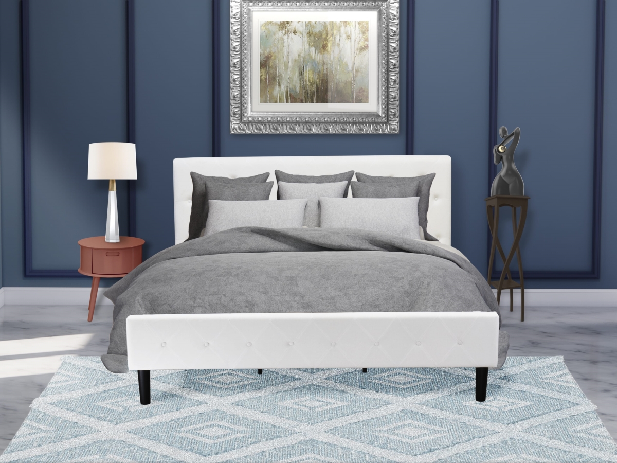 NL19K-1GO13 Bed Set, White Velvet - 1 Wooden Bed Linen White Velvet Fabric Headboard & 1 Wooden Nightstand - Burgundy Finish Nightstand - 2 Piece
