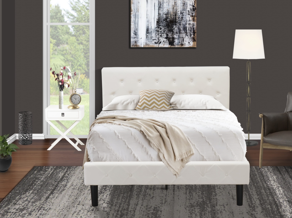 NL19F-1HA05 Bedroom Set, White Velvet - 1 Full Bed Linen White Velvet Fabric Headboard & 1 Wood Night Stand Finish Nightstand - 2 Piece