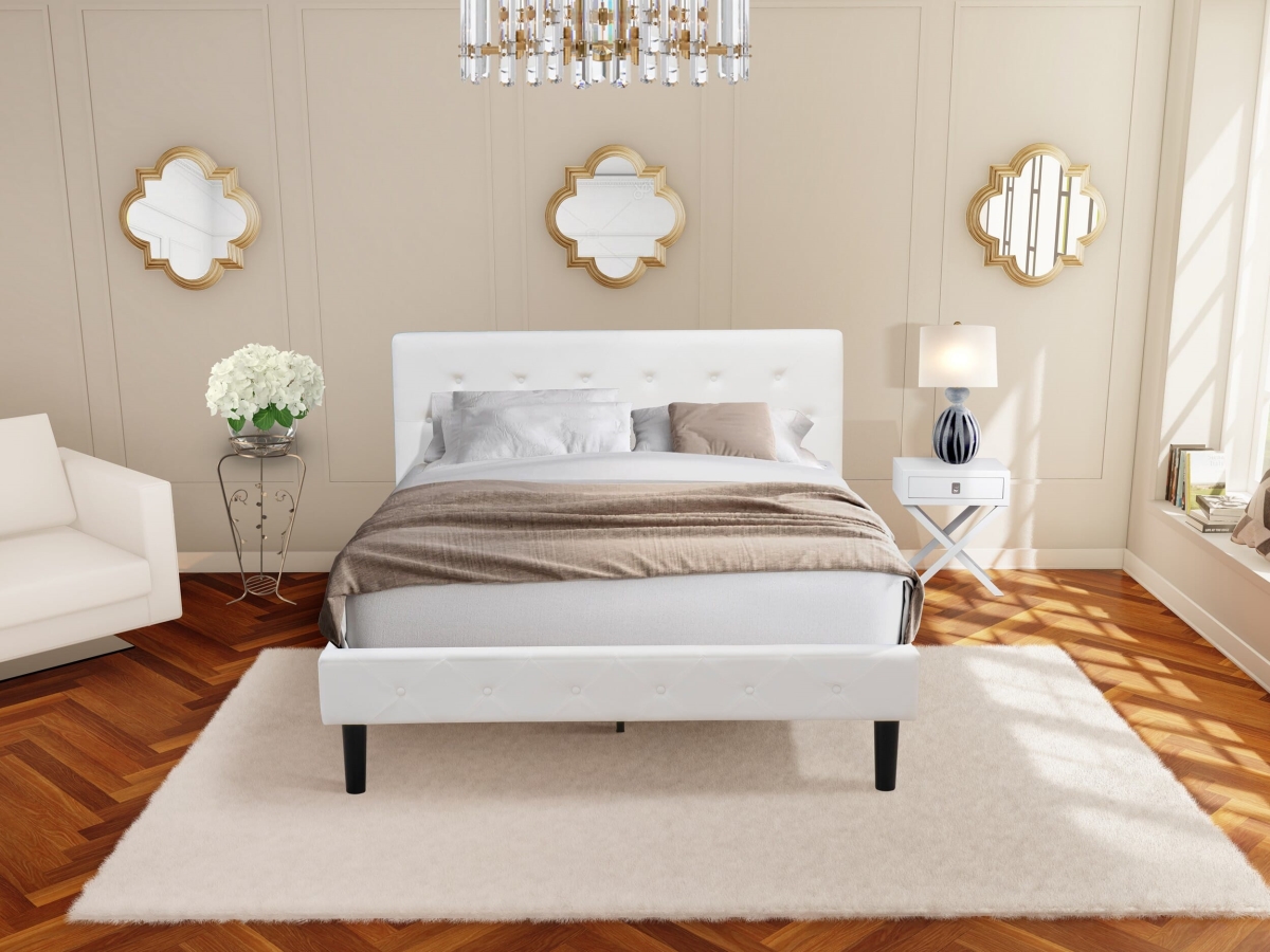 NL19Q-1HA05 Bedroom Set, White Velvet - 1 Wood Bed Linen White Velvet Fabric Headboard & 1 Night Stand for Bedroom Finish Nightstand - 2 Piece
