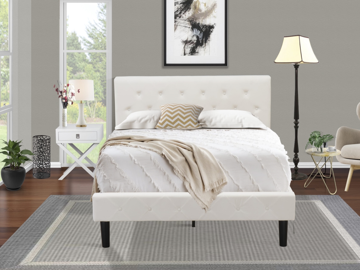 Full Bed Set, White Velvet - 1 Full Size Bed Linen White Velvet Fabric Headboard & 1 Wood Nightstand - Urban Gray Finish Nightstand - 2 Piece