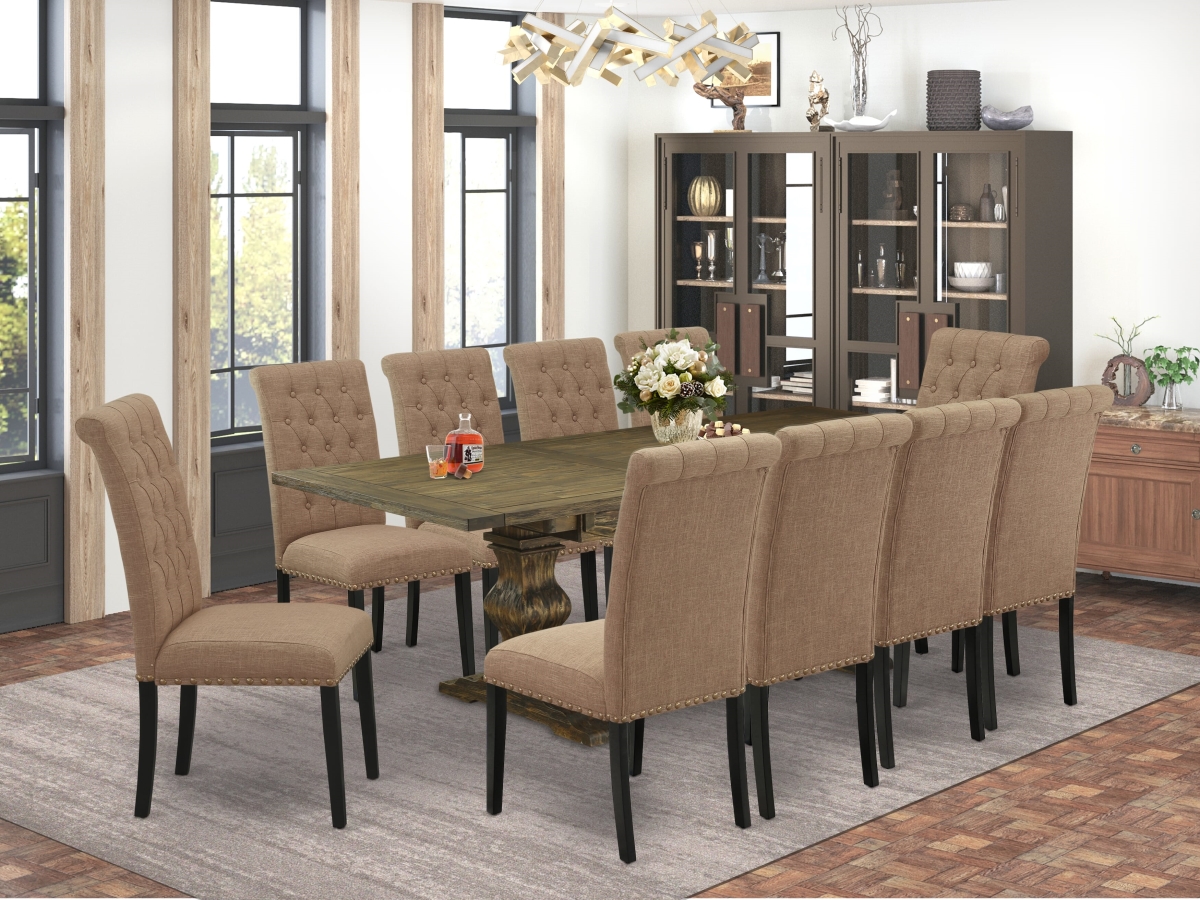 LABR11-71-17 Dining Room Set, Jacobean - A Wooden Table & 1 Light Sable Dining Room Chairs - 11 Piece