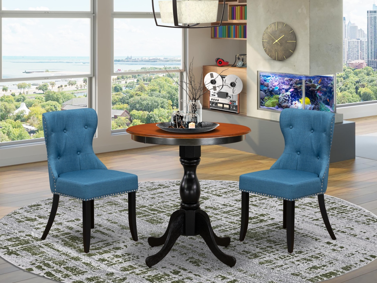 ESSI3-BCH-21 Modern Dining Set, Black & Cherry - Wooden Table & 2 Dining Room Chairs with Button Tufted Back Finish - 3 Piece