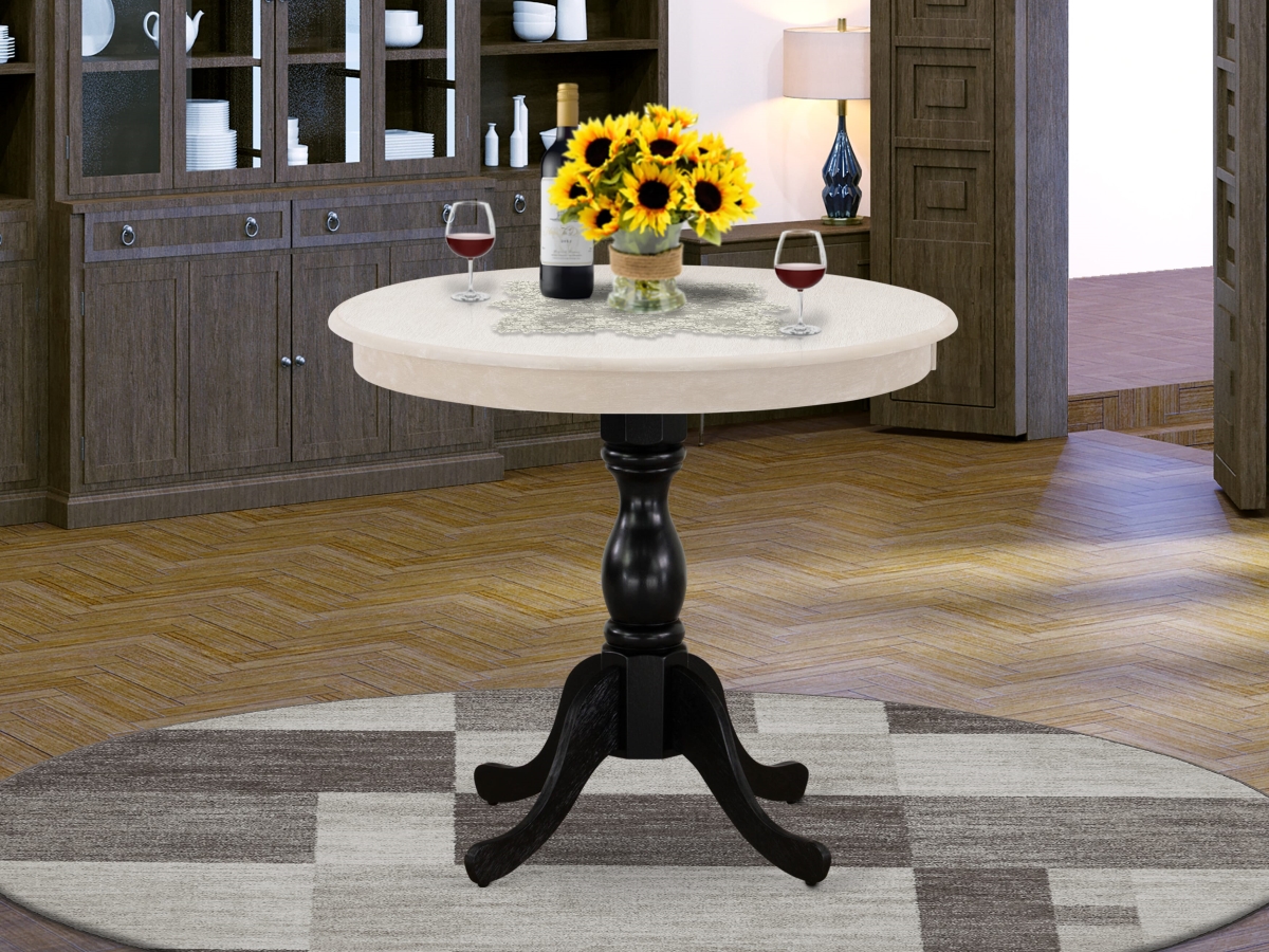 AMT-ACB-TP Antique 36 in. Round Kitchen Table, Multi Color - Wirebrushed Butter Cream Top & Black Pedestal