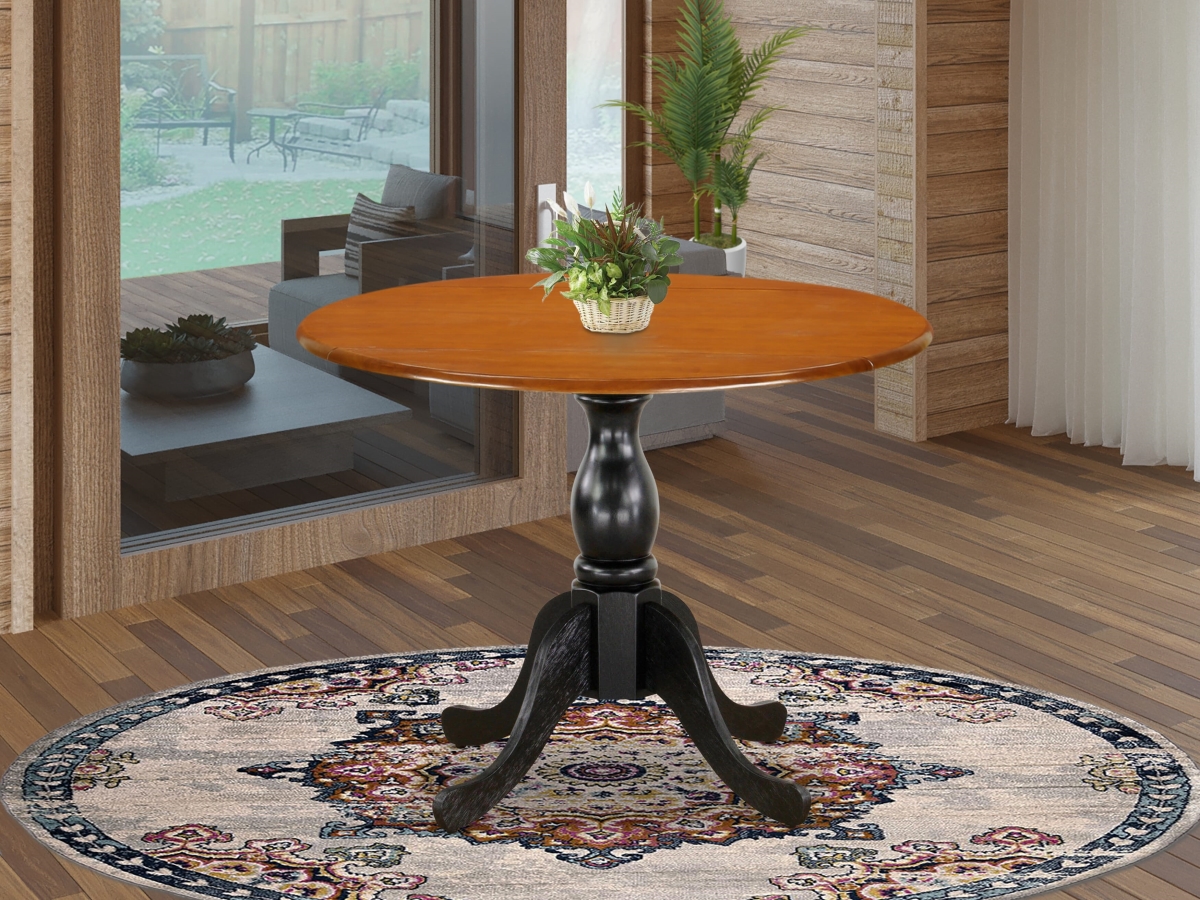 DST-BCH-TP Kitchen Table with Drop Leaves, Black & Cherry - Cherry Table Top & Black Pedestal Leg Finish