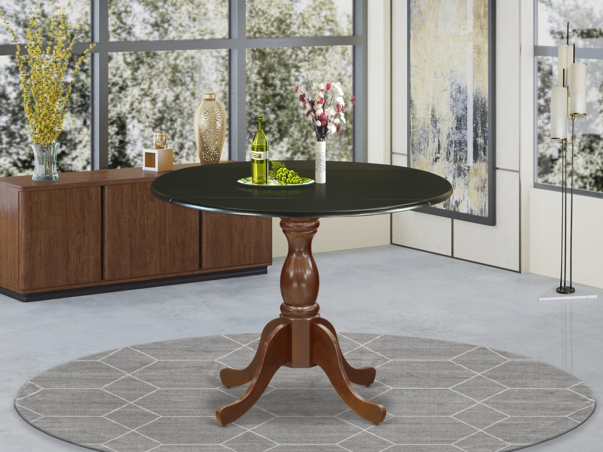 DST-BMA-TP Kitchen Table with Drop Leaves Table Top & Mahogany Pedestal Leg Finish, Black & Mahogany