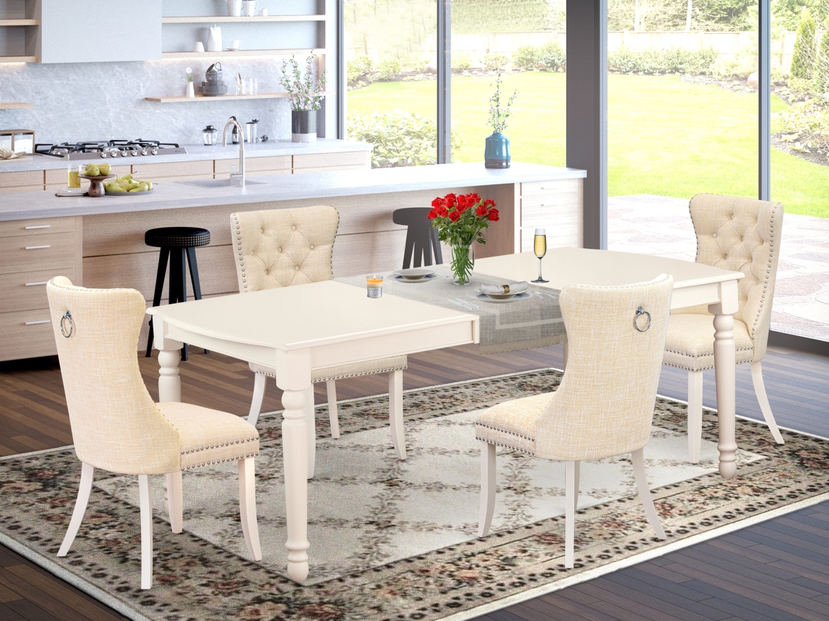 DODA5-LWH-32 Dinette Set, Linen White - A Rectangle Kitchen Table with Removable Leaf & 4 Padded Chairs - 5 Piece