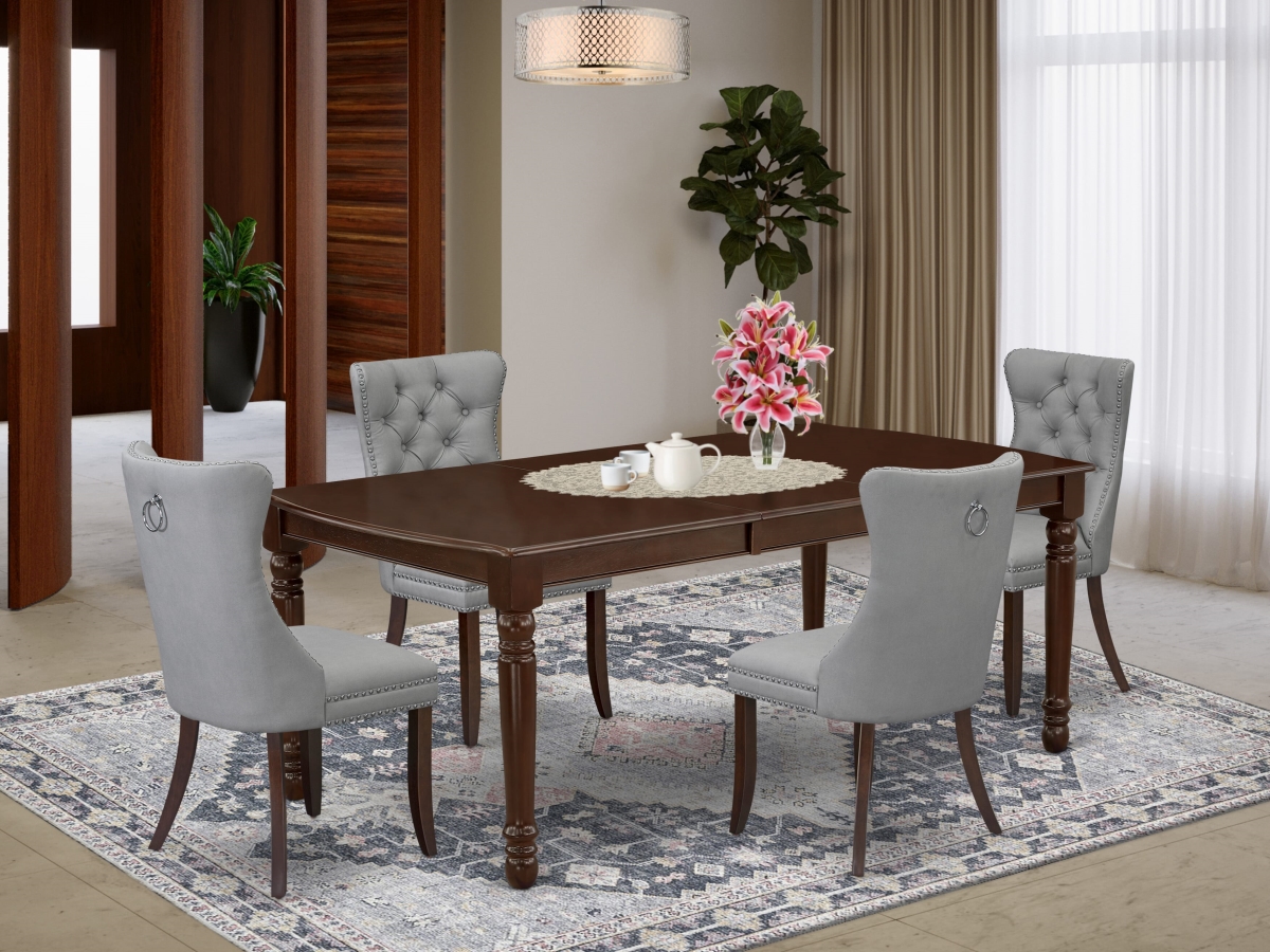 DODA5-MAH-27 Dining Set, Mahogany - A Rectangle Wooden Table - Removable Leaf & 4 Upholstered Chairs - 5 Piece