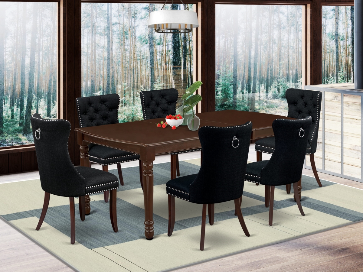 DODA7-MAH-24 Dining Room Set, Mahogany - A Rectangle Kitchen Table with Removable Leaf & 6 Padded Chairs - 7 Piece