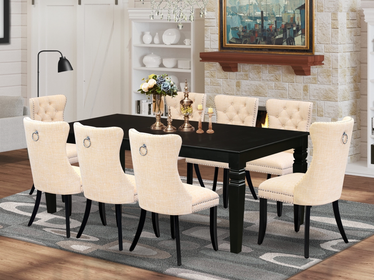 LGDA9-BLK-32 Dining Room Set, Black - A Rectangle Kitchen Table with Removable Leaf & 8 Padded Chairs - 9 Piece