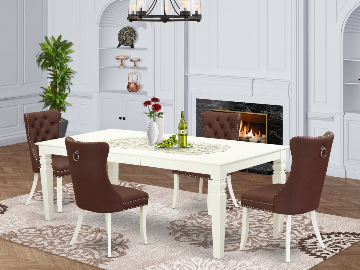 LGDA5-LWH-26 Dining Set, Linen White - A Rectangle Kitchen Table with Removable Leaf & 4 Chairs - 5 Piece