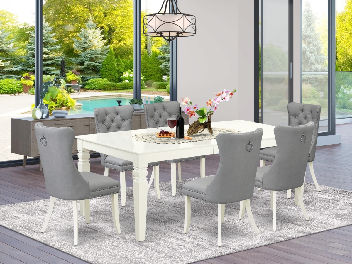 LGDA7-LWH-27 Dining Set, Linen White - A Rectangle Kitchen Table with Removable Leaf & 6 Parson Chairs - 7 Piece