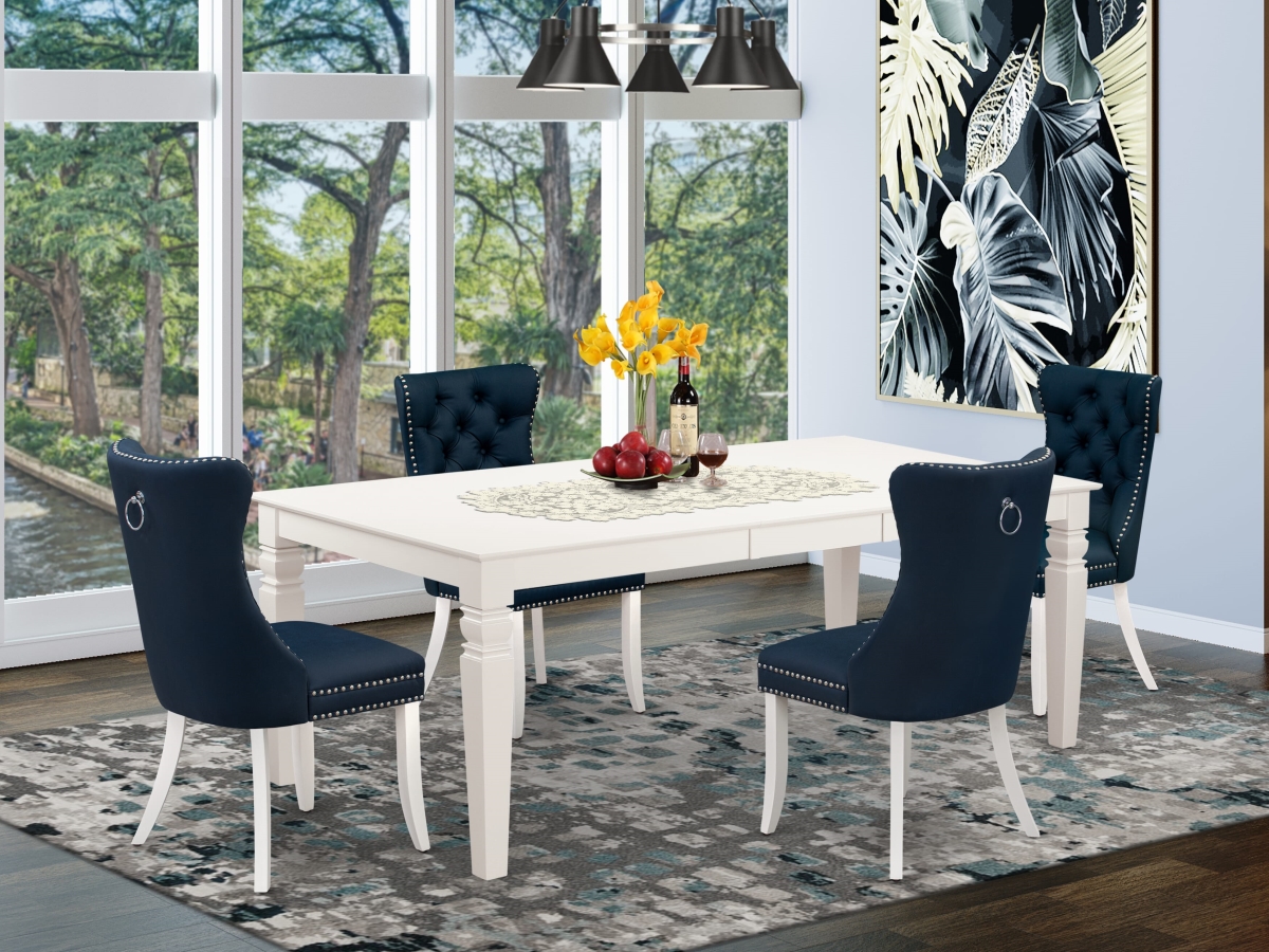 LGDA5-LWH-29 Dining Set, Linen White - A Rectangle Wooden Table with Removable Leaf & 4 Chairs - 5 Piece