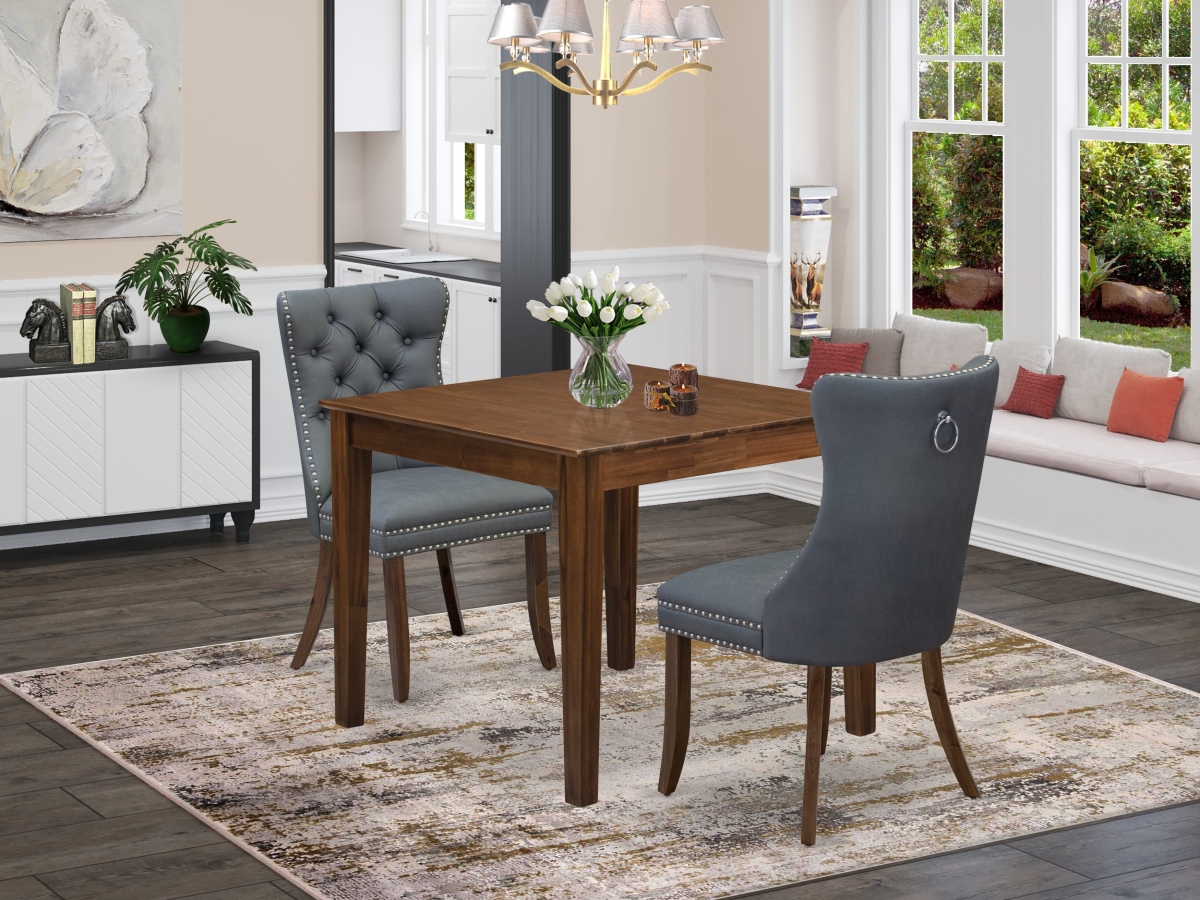 OXDA3-AWA-13 Dining Room Set, Antique Walnut - A Square Solid Wood Table & 2 Parson Chairs - 3 Piece