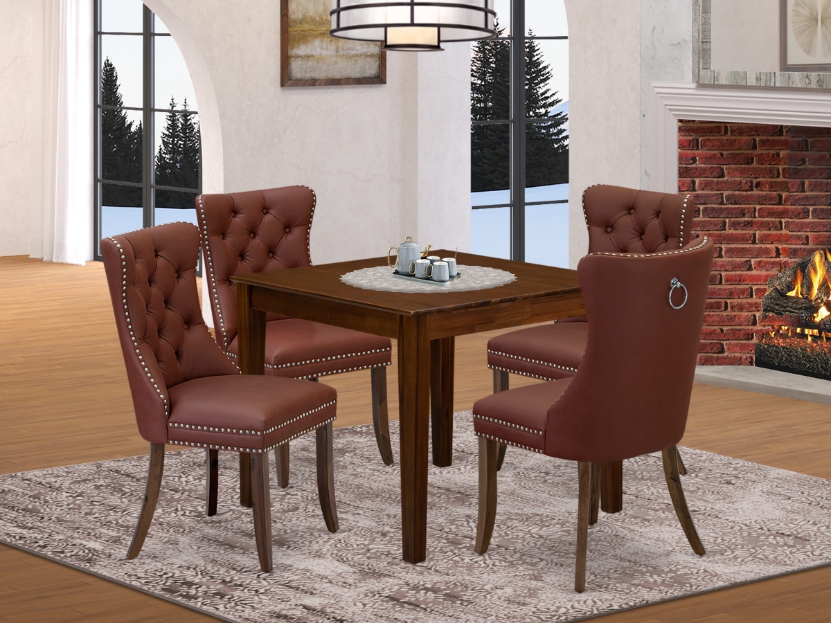 OXDA5-AWA-26 Dining Set, Antique Walnut - A Square Kitchen Table & 4 Upholstered Chairs - 5 Piece